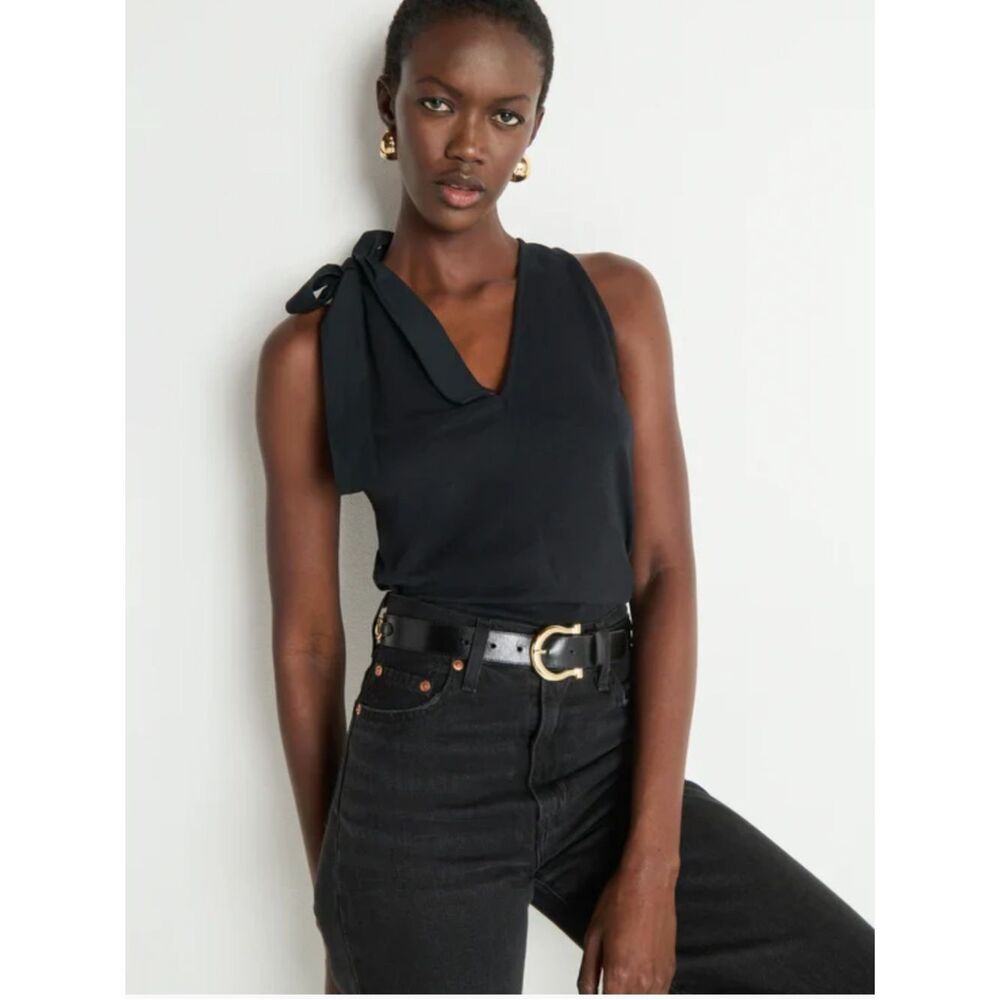 New Nation Los Angeles Natasha Tie Tank Black Sleeveless Tie Shoulder Blouse M